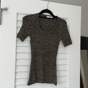 Zac Posen Gold Thread Scoop Neck Top